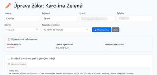 Detail žáka